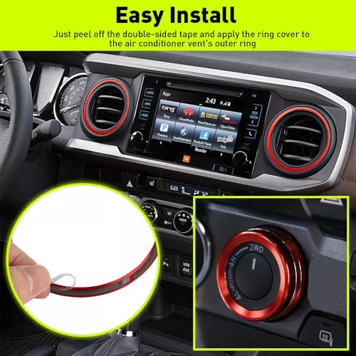 Image of Aluminum Alloy Vent Outer Rings Kit for Toyota Tacoma 2016-2023 (4pcs Red) - Air Conditioner Vent Trim Rings, Metal Interior Upgrade Accessories