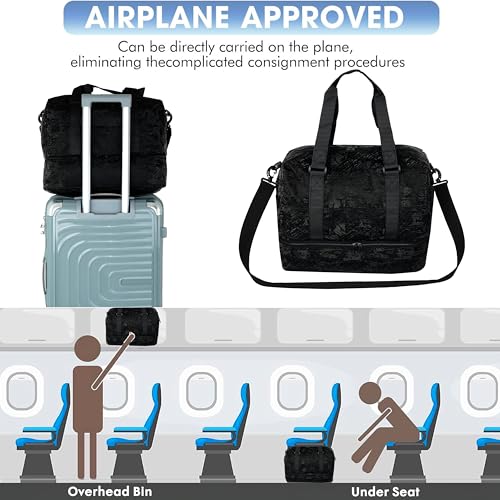 Image of Storite Polyester Duffle Bag with Shoe Compartment, Black, 34x23x43cm | Water Resistant, Lightweight, Large Capacity, Spacious Storage, Travel, Gym, Sports, Weekend Trips