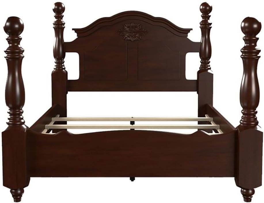 BOWERY HILL Traditional Wood Four-Poster Queen Bed in Glossy Dark Pine Brown