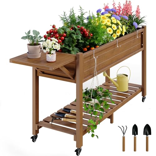 YEFU Raised Garden Bed with Legs 57x18x30in, 400lb, Wheels