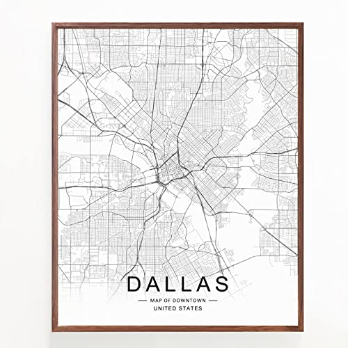 Dallas Map, Office Map Art, Map Of Downtown, Dallas Wall Art, Street Map, Dallas Road Art, Home Wall Decor, Black And White Print, No Frame (11X14 Inch) #TOP3
