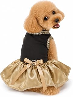 Petitebella Plain Black Shirt Gold Tutu Puppy Dog Dress (Black, XX-Large)