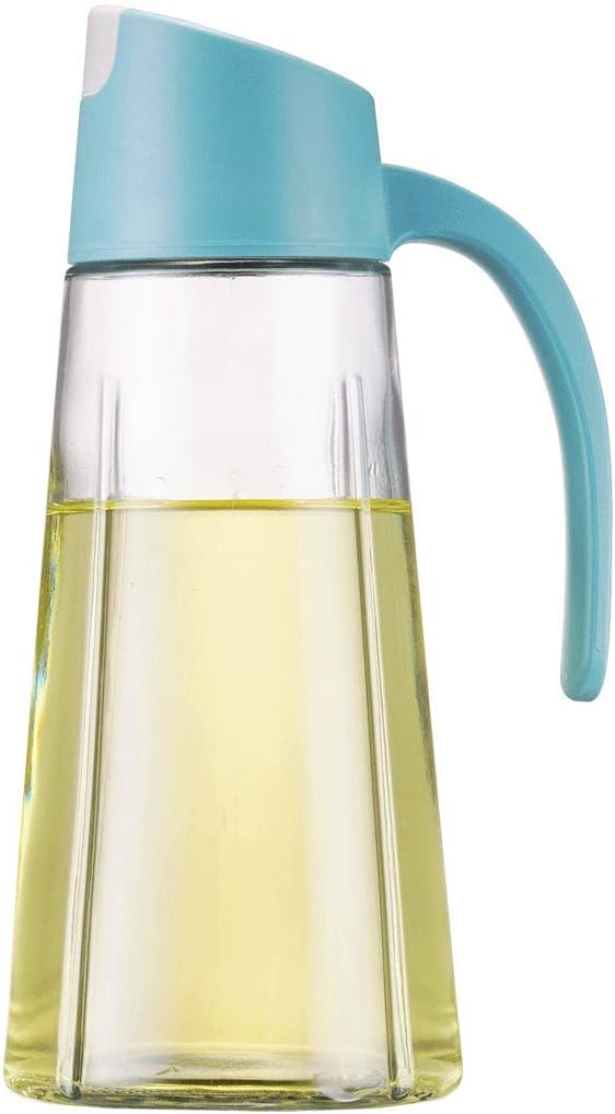Non-Drip Glass Oil & Vinegar Container And Dispenser Bottle With Automatic Cap, Leakproof, Automatic Stopper, Precise-Pour Spout, And Non-Slip Handle๏ผ17oz (Blue)