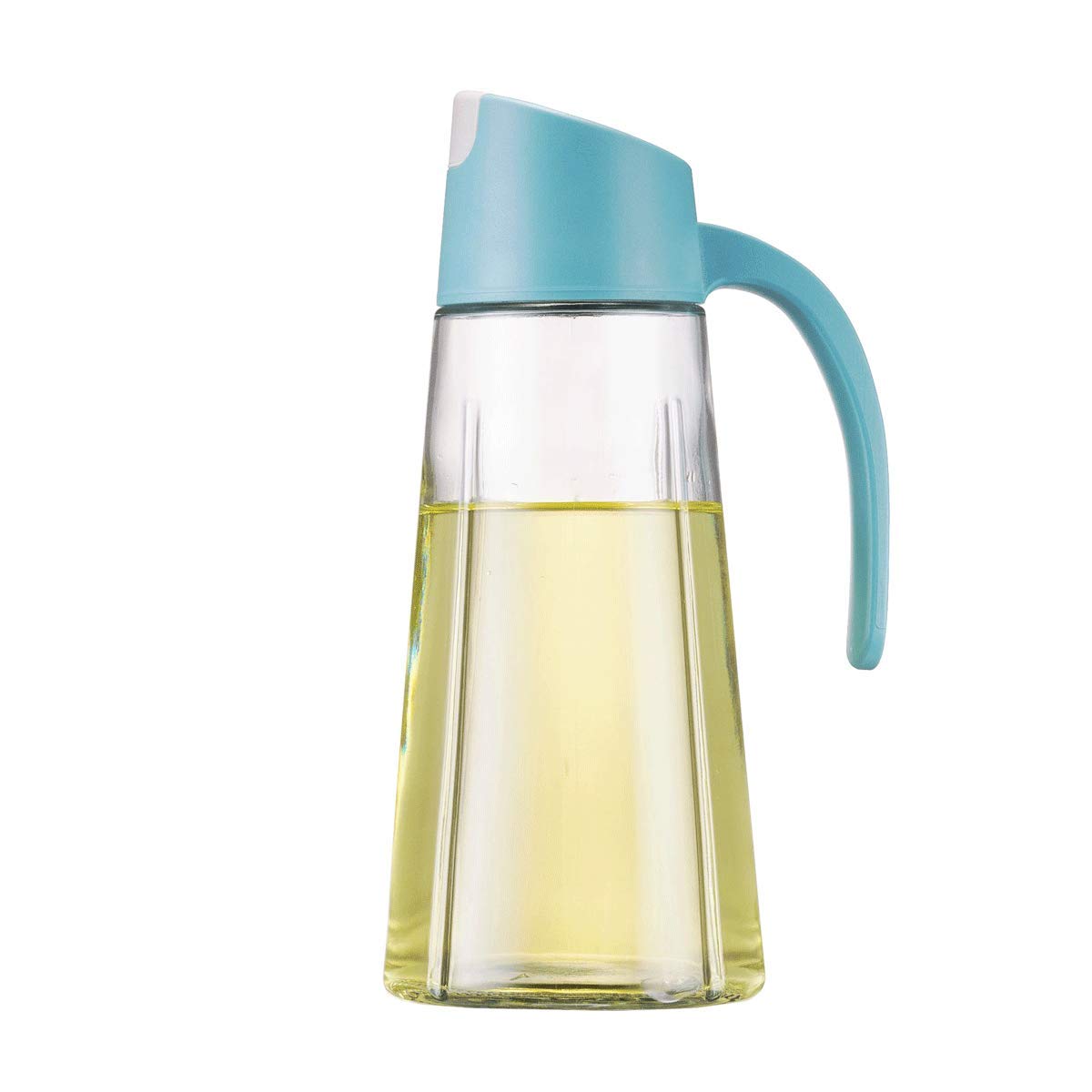 Non-Drip Glass Oil & Vinegar Container And Dispenser Bottle With Automatic Cap, Leakproof, Automatic Stopper, Precise-Pour Spout, And Non-Slip Handle，17oz (Blue)