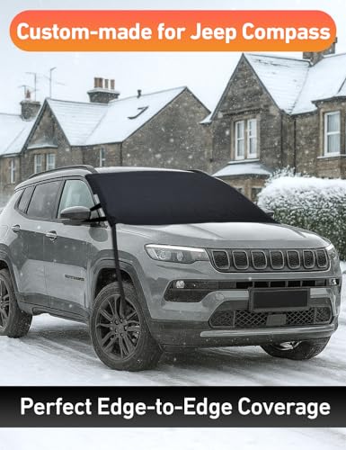 Image of EcoNour Car Snow Cover Compatible for Jeep Compass | Windshield Cover for Ice and Snow with S-Hook Straps | Heavy-Duty 600D Oxford Winter Car Cover, Waterproof & Anti-Slip