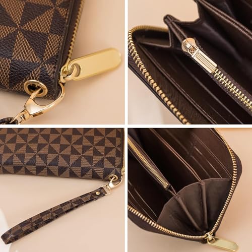 Women's wallet Wristlet Wallets for Women Large capacity travel zipper wallet multi card men's mobile phone change wallet Womans Wallet Ladies Wrist Wallet (Brown)3