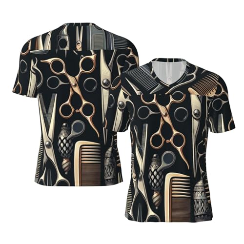 Stylish Athletic Sports Jersey Scissors-Comb-Haircut-Stylist Men's Rugby Jersey X-Large Black