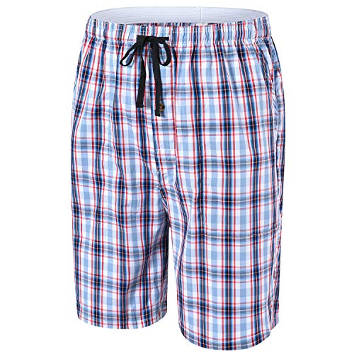 MoFiz Men's Plaid Pajama Shorts 3-Pack Woven Cotton Sleep & Lounge Shorts, Lightweight PJ Bottoms with Pockets & Button Fly2