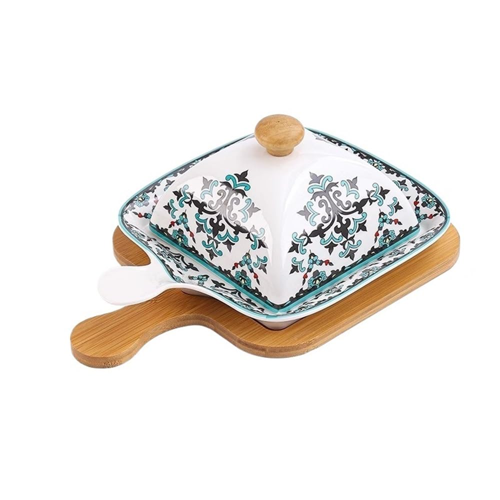 HPTHLY Butter Dish Ceramic Butter Dish, Butter Dish, Snack Dish With Lid, Small Dish, Plate Butter Container (Green)