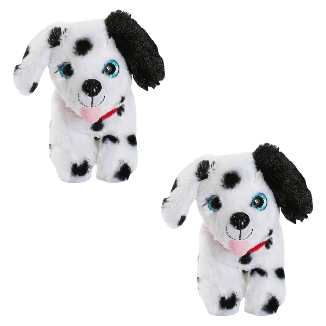 Dalmatian Dog Plush Toy - Pack of 2 - Cute Black & White Plushie Toy Dog with Glittery Eyes - TV Movie School Book Week World Book Day Fancy Dress Costume Accessory