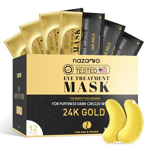 Image of NAZANO 12 Pcs 24K Gold Under Eye Patches - Eye Masks | for Puffy Eyes, Dark Circles, Bags & Wrinkles with Sodium Hyaluronate - Eye Care Pads for Daily Skincare