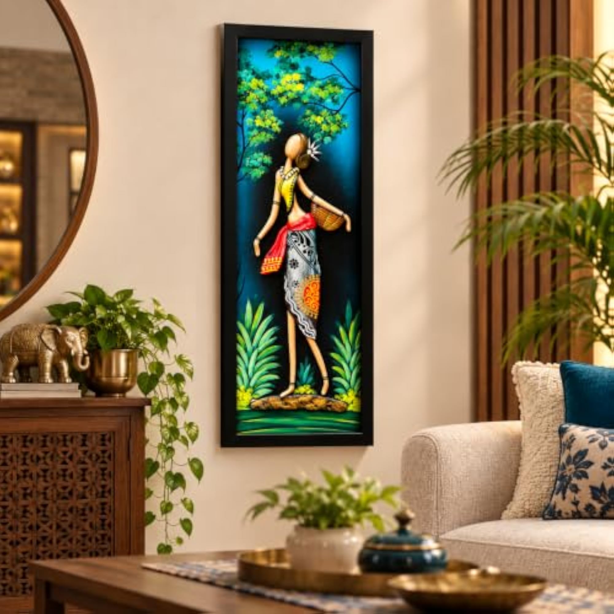 3D Sculpture Multicolored Tribal Mural Wall Art Frame
