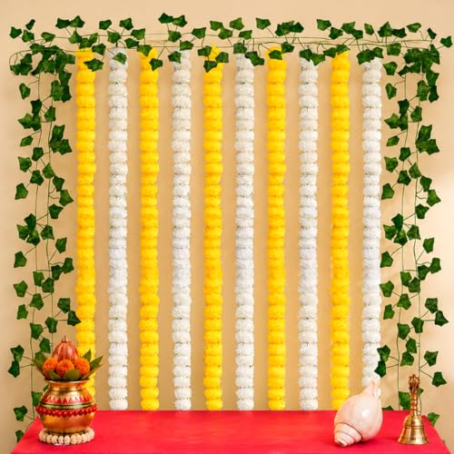 Image of SpecialYou Ganpati Decoration Setup for Home with Yelloew & White Garland for Decoration Backdrop, Mandir Decorations Items for Home Decor- 14Pcs