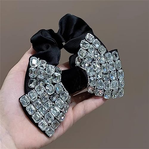 Chouchou cheveux noir strass diamant nœud papillon JFDBGU