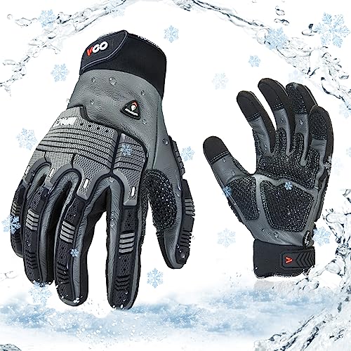 Vgo... Guantes Trabajo Térmico Impermeable Anti-vibración Anti-impacto para Congelador Camioneros, Guantes Touchsreen Hombre -20 ℃ Thinsulate de 3m,1 par(CA7722FLWP)