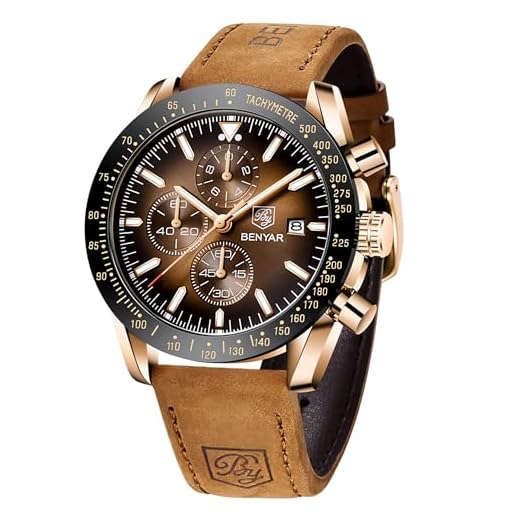 BY BENYAR Mens Watches Analog Quartz Chronograph Waterproof Luminous Watch for Men Business Work Sport Casual Brown Leather Band Dress Men's Wrist Watches Elegant Gifts for Men