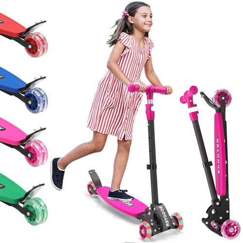 3 Wheel Scooter for Kids Age 3-12 Kid Scooters with Extra-Wide Deck Lean to Steer Tech. Height Adjustable Handlebar Light Up Wheels Stable Smooth Riding Child Kick Scooter Hold 165 lbs Girl Gift