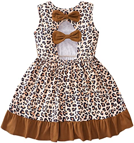 Popshion Toddler Girls Dresses Sleeveless Back Bowknot Dress Baby Girl Summer Clothes Kids Birthday Party Sundress 1-7 Years