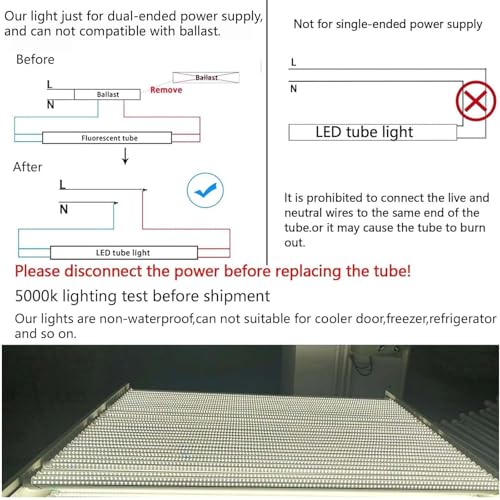 Image of 4 Foot 5000K T8 LED Bulbs T12 Fluorescent Tube Replacement | 36W 3600LM, G13 Big-Pin, F32T8 F40T12 LED Replacement, Dual-End Powered Type B Ballast Bypass Shop Lighting