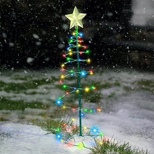 Bseical Cadena Luces Solares Exterior Jardin, Arboles de Navidad con Luces Integradas, Arbol de Navidad con Luces Solares, Decoracion Navidad Luz Incorporadas, Adornos Navidad Exterior LED (Colorido) Cover