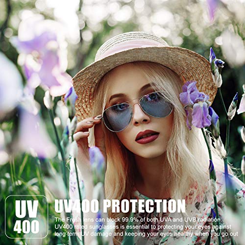 Image of The Fresh Classic Aviator Sunglasses for Men Women, Metal Frame Mirror Lens, Pilot Style, Includes Cleaning Cloth, Pouch