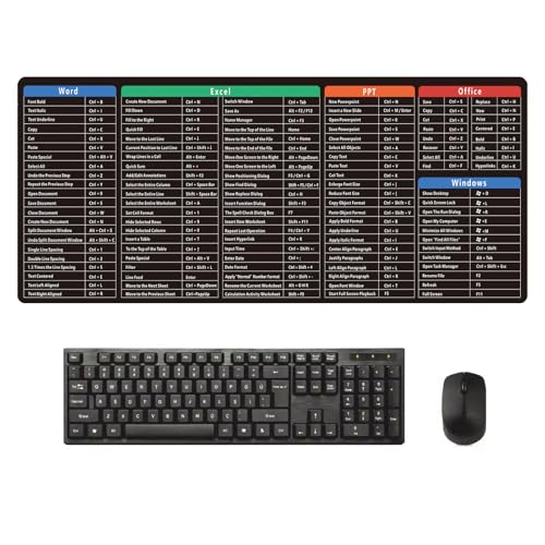 Generic Excel Shortcuts Mouse Mat - 300x800mm Large Extended Keyboard Desk Mat with Anti-Slip Rubber Base and Easy-to-Clean Plastic/Vinyl Surface in Black for Computer Laptop Home Office Gaming