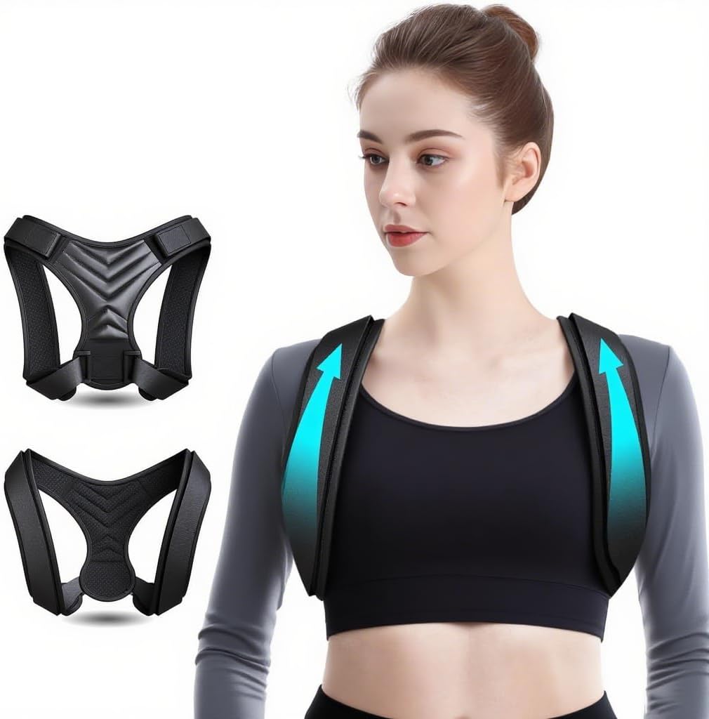 MAKINGTEC Unisex Adjustable Back Brace - Posture Corrector for Men & Women, Neck & Shoulder Pain Relief, Ideal for Office Home Gym - M Size