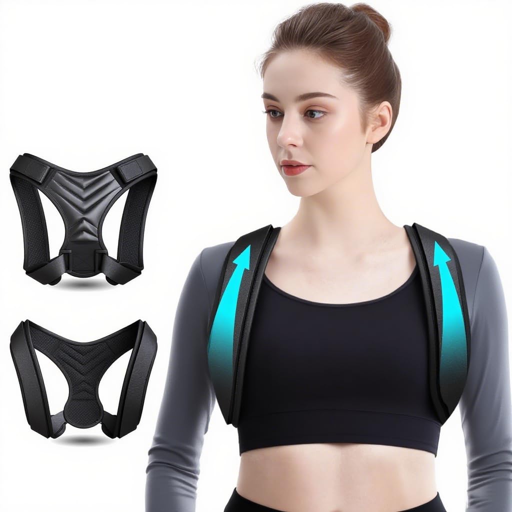MAKINGTEC Unisex Adjustable Back Brace - Posture Corrector for Men & Women, Neck & Shoulder Pain Relief, Ideal for Office Home Gym - M Size