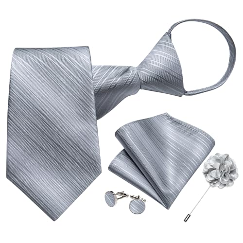 Image of DiBanGu Mens Zipper Tie Silk Pre-Tied Necktie with Gift Box