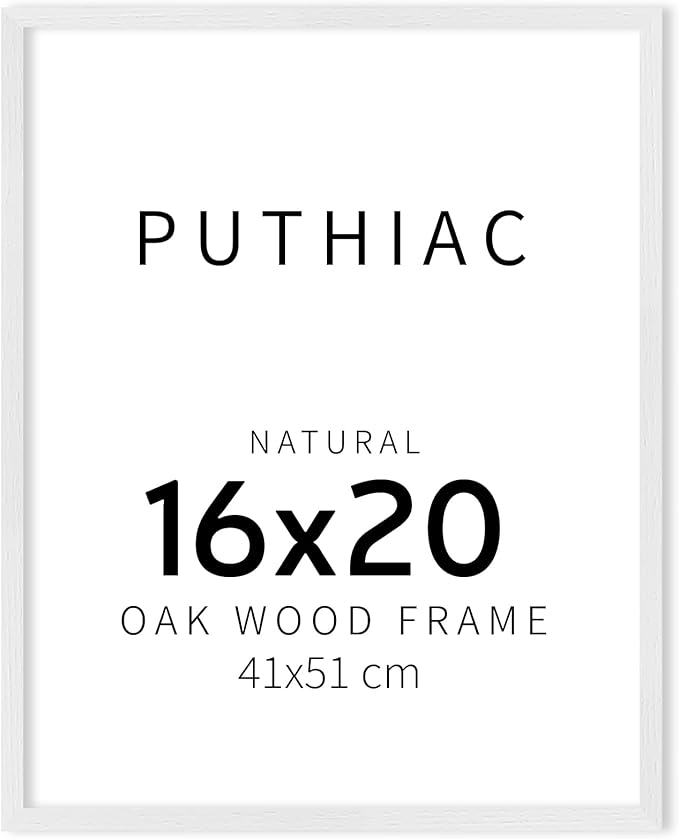 puthiac 16x20 White Picture Frames for Wall - Minimalist 16x20 Oak Wood Frames, 16"x20" Picture Frame Wood, Natural Solid Wooden Picture Frames for Wall Art Photo and Prints (1 Pack, White)