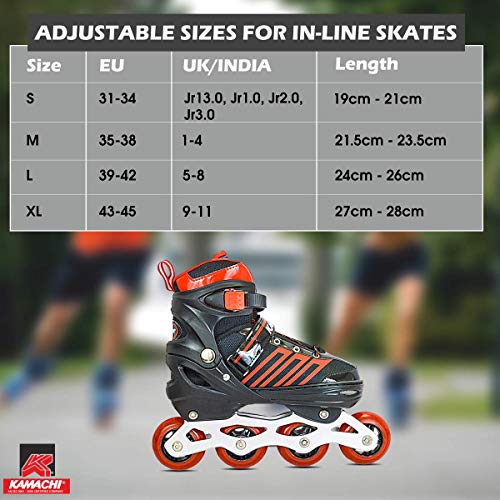 Image of KAMACHI K-1006 Adjustable Aluminium Body Inline Skates (Red, Small)