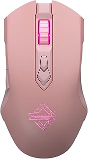 AJ52PRO Watcher 2.4G Wireless/Bluetooth 5.0/ Wired Gaming Mouse, 10000 DPI, Programmable 7 Buttons, Ergonomic LED Backlit USB Gamer Mice Computer Laptop PC, for Windows Mac Linux OS, Pink