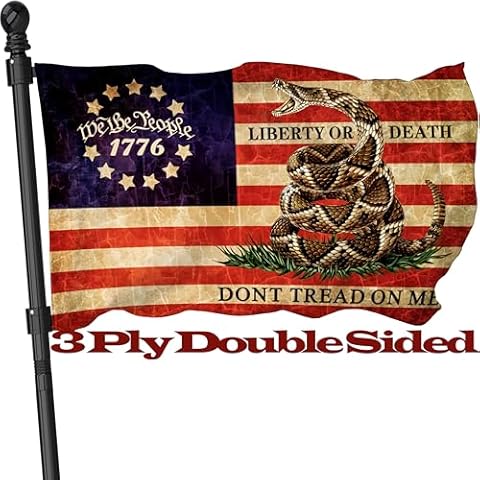 Double Sided Don't Tread On Me Flag 3x5 Ft For Outside, 3 Ply Dont Tread On Me Flags Banner, USA American Gadsden Rattlesnake Garden Flag Outdoor With UV Fade Proof Cover