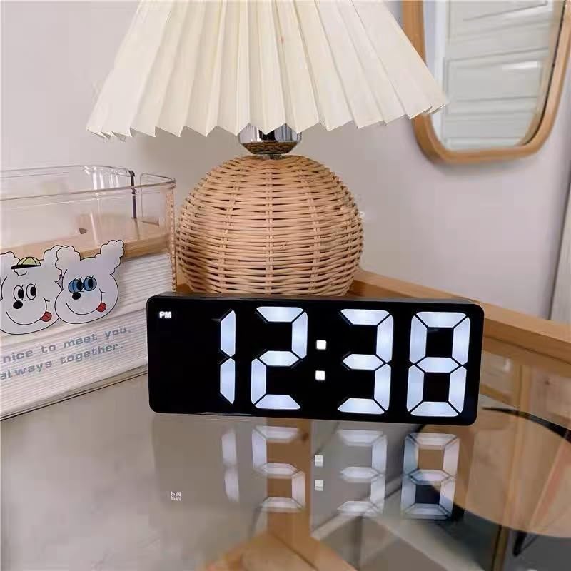 Image of Digital Alarm Clock for Bedroom, Mirror Surface LED Electronic Clocks, Adjustable Brightness, Voice Control,12 /24H Display, Alarm Clock for Kids,Office,Table,Nightstand, Black