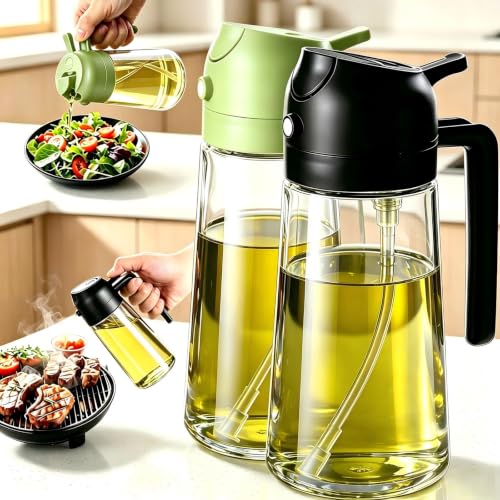 Image of 2 PCS Oil Sprayer, 2 in 1 Oil Sprayer for Kitchen Cooking, 470ml Oil Spray Bottle for Home (Black+Green)