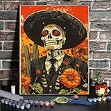 Paint by Numbers for Adults Beginners-DIY Skull Adult Paint by Number Kits Painting on Canvas, Skull Painting by Numbers, Skeleton Craft Kits for Adults Home Wall Art Decor 12x16 Inch