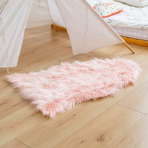 pink faux fur seat covers - Super Soft Pink Faux Fur Area Rugs, Fuzzy Fluffy Sheepskin Chair Seat Cover, Shaggy Furry Floor Mat, Carpet for Nursery Rugs Living Room Bedroom Bedside, 2 x 3 Feet