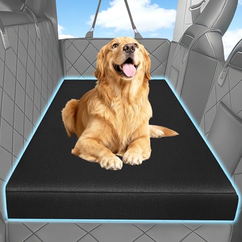 Backseat Dog Bed Dog Bed for Car Back Seat 4in Thick PU Leather Pet Bed for Backseat Extender Waterproof Scratch-Proof Non-Slip Removable & Washable for SUVs Sedans & Trucks (51x23.5 Black)