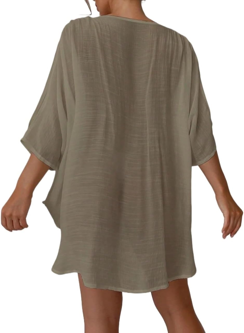 Women's Loose Elegant Batwing Sleeve Dress For Summer Beach cover ups for swimwear