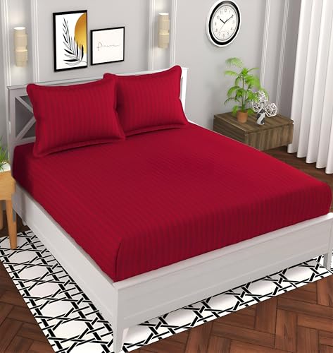 Image of 220 Cotton Feel Glace Cotton Double Bedsheet with 2 Pillow Cover (90x90 inch) Maroon