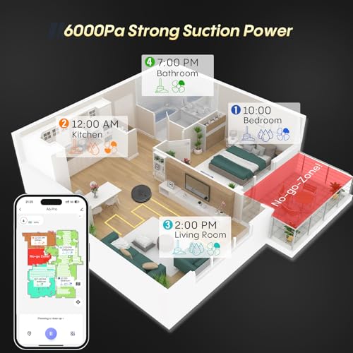Image of Bagotte Robot Vacuum and Mop with Self-Emptying, 90 Days Hands-Free Robotic Vacuum with 6000Pa, LiDAR Navigation, Wi-Fi /App /Alexa Voice Control, Fast Home Mapping for Pet Hair, Hard Floors