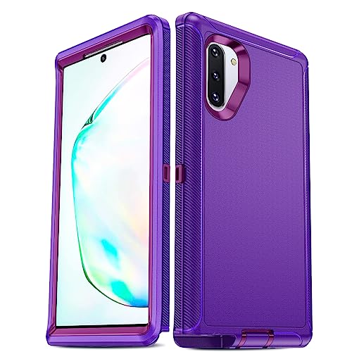 LeYi Compatible for Samsung Galaxy Note 10 Case: Note 10 Case [Not for Plus/+] Upgrade 3-in-1 Full Body Shockproof Rubber Outer Cover Heavy Duty Tough Rugged Dustproof Case Note 10, Rose Red/Purple