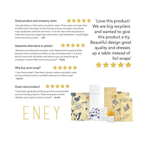 ENEY-Premium-Organic-Beeswax-Food-Wrap-Set-Of-7-Eco-Friendly-Reusable-Wraps-No-Synthetic-Wax-or-Chemicals-Includes-1-XL-Bread-Wrap-2-Large-2-Medium-2-Small-and-Original-Wax-Replenisher ENEY Premium Organic Beeswax Food Wrap | Set Of 7 Eco-Friendly Reusable Wraps | No Synthetic Wax or Chemicals | Includes…
