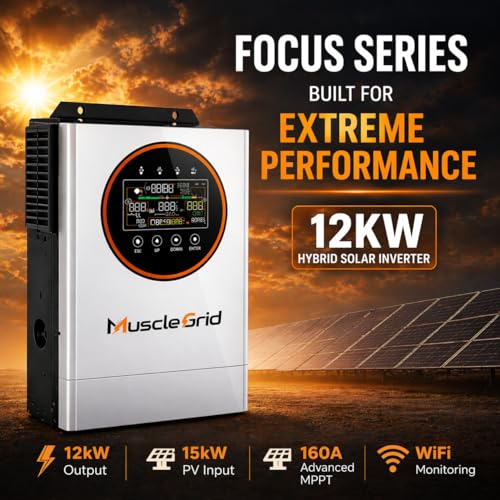 Image of MuscleGrid 12kW Hybrid Solar Inverter for Home Mainline | Supports up to 15kW Solar Panels | Runs 5 ACS + Full House Load | Pure Sine Wave | Inbuilt WiFi Monitoring | Big LCD Display