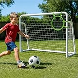 MOPHOTO 6x4 FT Soccer Goals for Backyard, Foldable 2.2' Diameter Steel Soccer Goal with Training Target Net & 6 Cones, Weatherproof Soccer Goal for Teens and Adults Team Practice