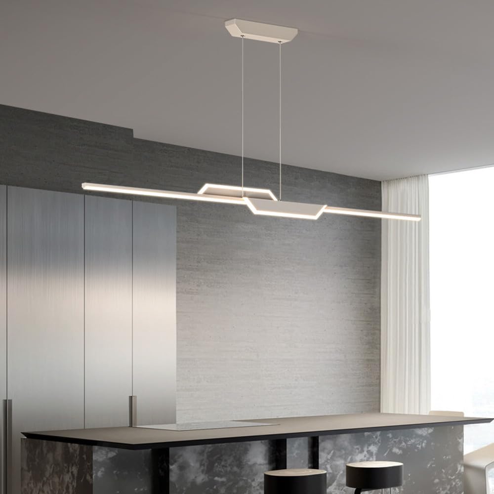 SYAXVOM Linear Chandelier LED 47in Kitchen Island Lighting Fixture Line Strip Hanging Ceiling Lamp Minimalist Chandeliers for Dining Room Bedroom Office Star of Light