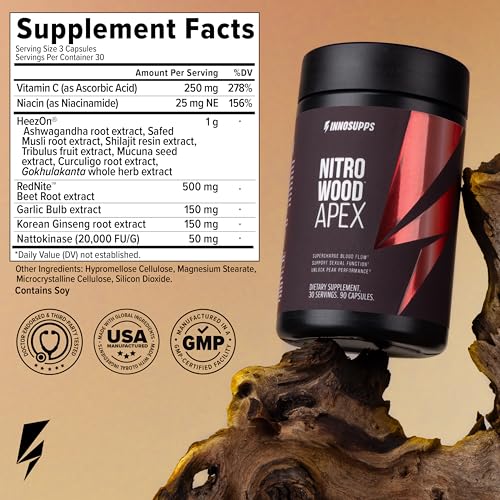 Image of InnoSupps Nitro Wood Apex - Focus & Blood Flow Booster for Men - Supports Blood Flow, Circulation, Male Performance, Muscle Growth & Recovery - Stamina & Endurance Support - 60 Veg Capsules