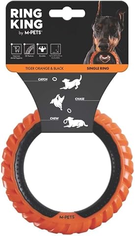 M-Pets Ring King Köpek Oyuncağı Single Turuncu/Siyah | Tek Halkada 3’lü Eğlence: Fırlat, Çiğne, Taşı!