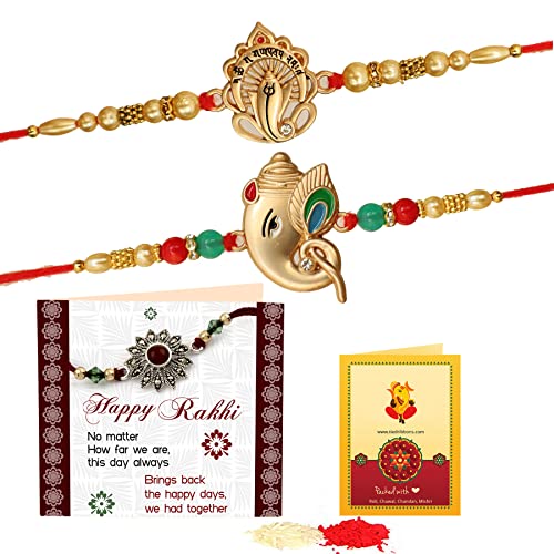 TIED RIBBONS Lot de 2 bracelets Rakhi for Brothers avec carte Raksha Bandhan Rakhi pour frère et Roli Tika - Bracelet Rakhi pour frères Rakhi Thread Bhai Rakhi Lot de 2 Bro Rakhi, Standard, Filetage Cover