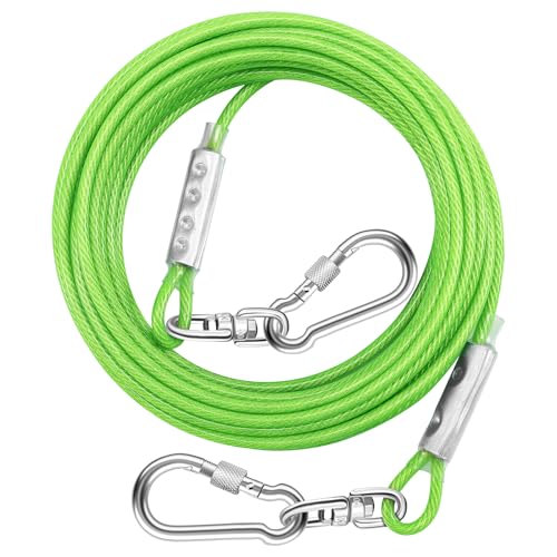 Dog Tie Out Cable for Outside,50FT Heavy Duty Dog Leash&Chains with Swivel Hook,Small-Large Dogs Runner Cable for Dogs Up to 250lbs, Long Lead Line for Yard Outdoor and Camping (250lbs 50FT, Green)